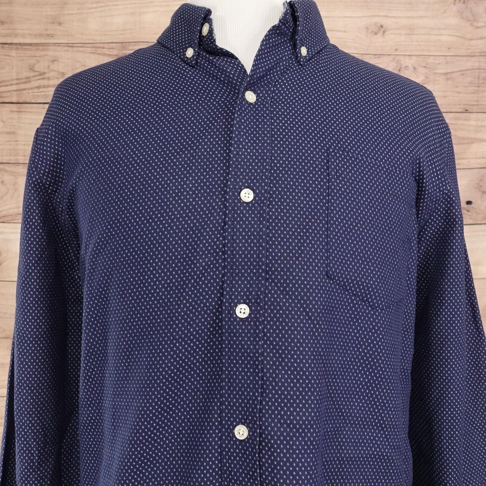 Chaps Shirt Mens XL Blue Geometric Long Sleeve Button-Up Cotton Casual Pocket